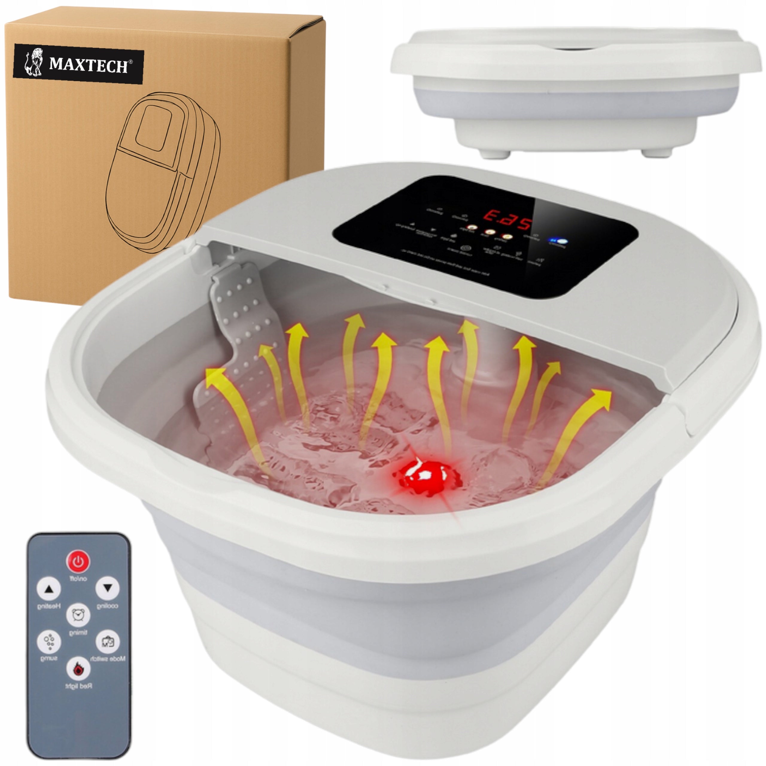 Water Foot Massager Hydromassager Foldable Heated with Bubbles + Remote Control