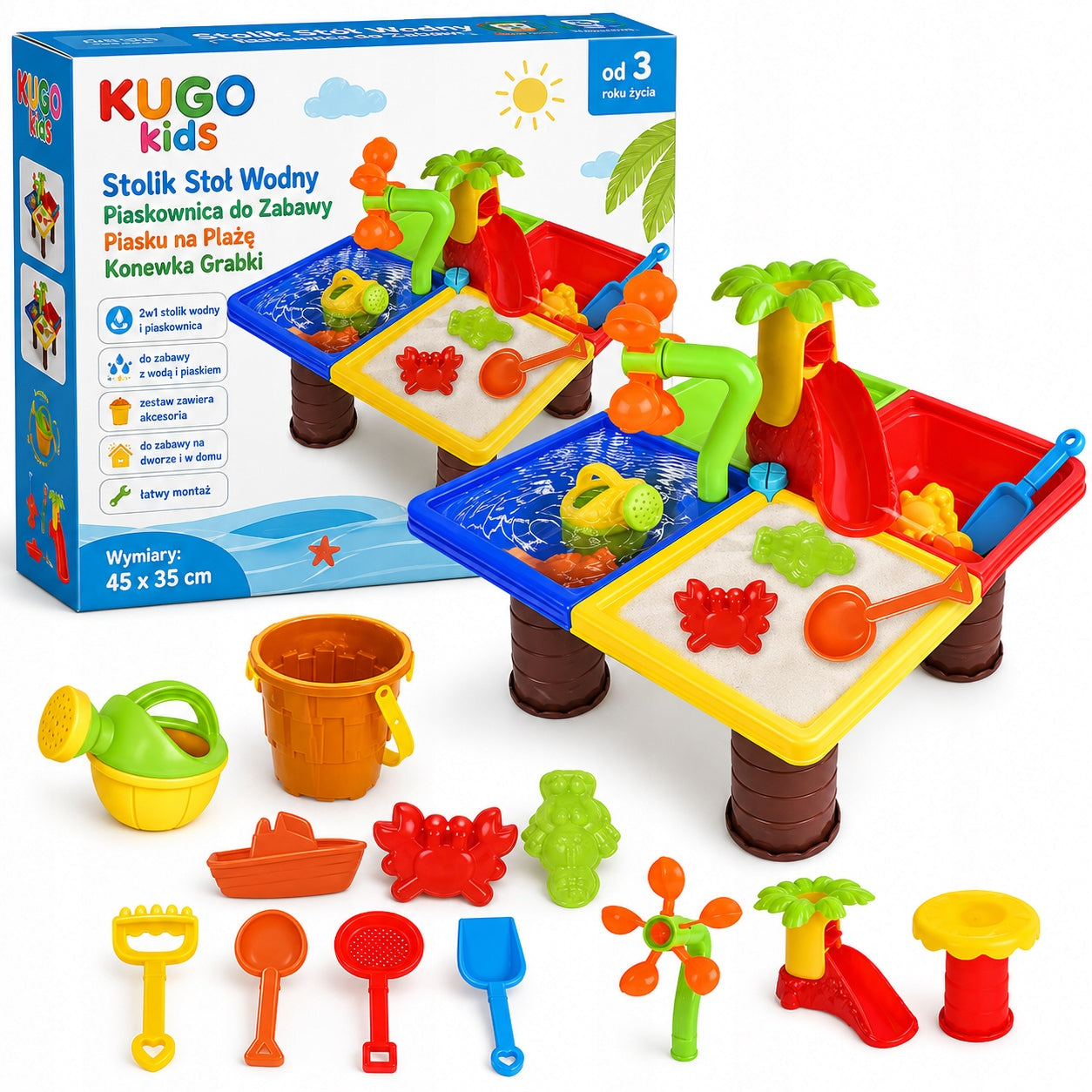 Water Table Sandpit for Beach Sand Play with Watering Can and Rake