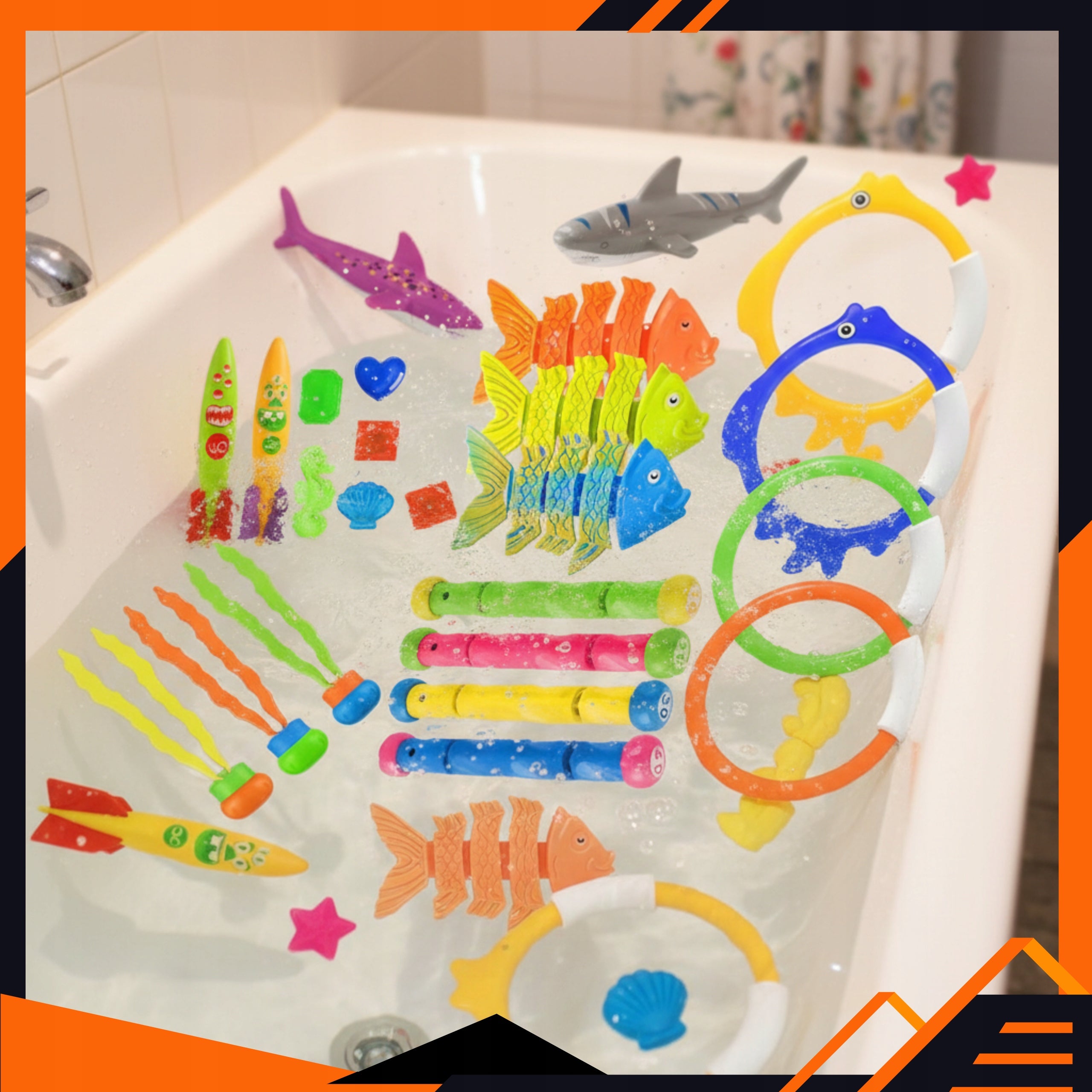 Water Toys Swimming Pool Bathtub Set of 26 Pcs Diving Colorful + Bag Brand Vedor