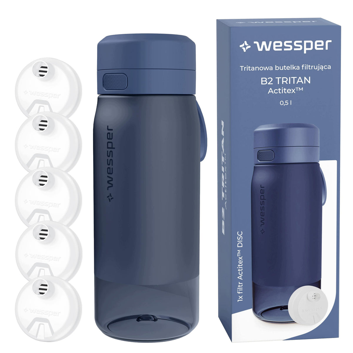 Water bottle TRITAN BPA FREE WESSPER B2 500ml +5x filter