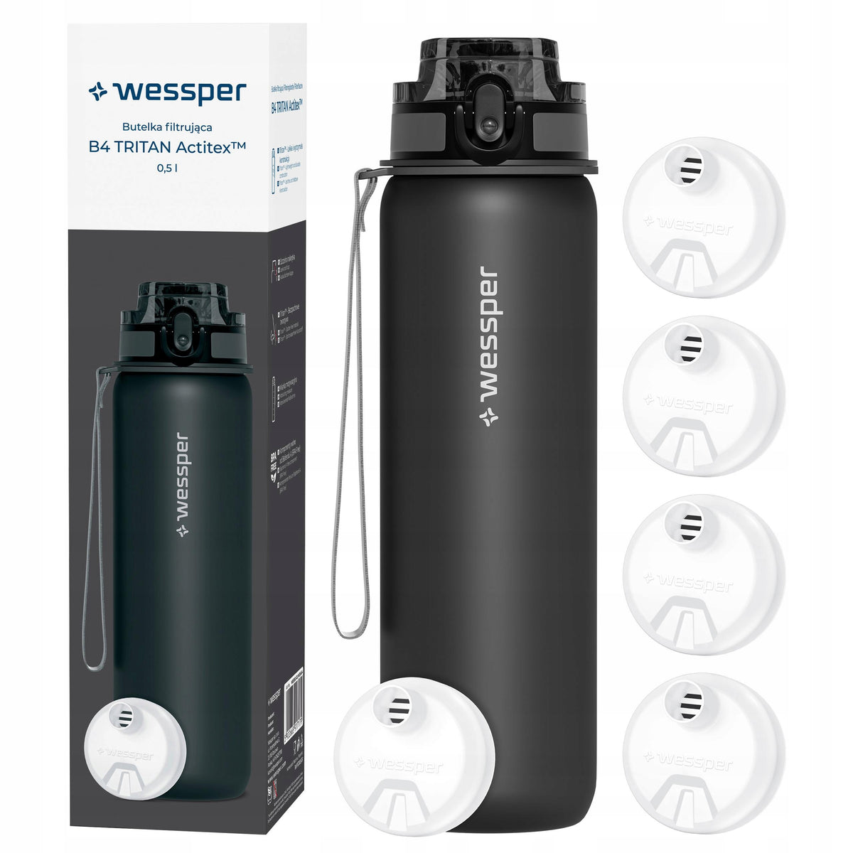 Water bottle TRITAN BPA FREE Wessper B4 0,5l + 5x filter