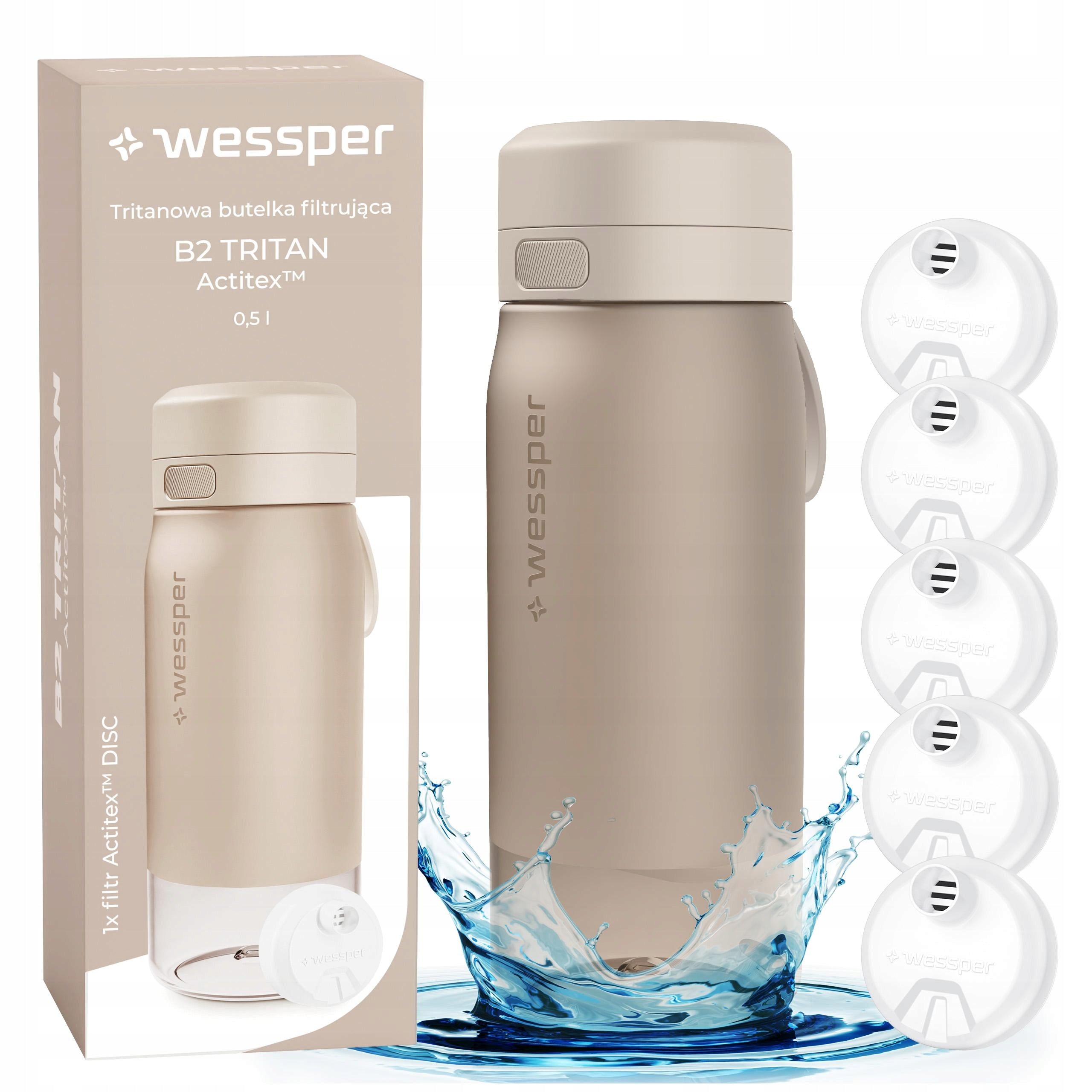 Water bottle filter bottle Wessper B2 Tritan 0,5l + 5x filter
