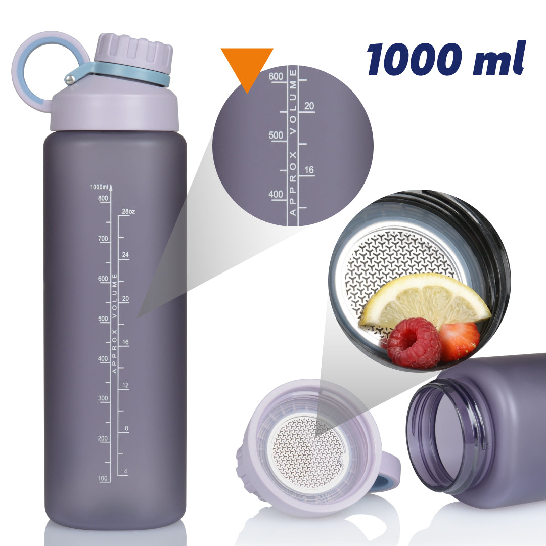 Water bottle large sports water bottle tritan BPA free Majestic Sport 1L Additional features mixing strainer handle mouthpiece BPA-free water consumption indicator