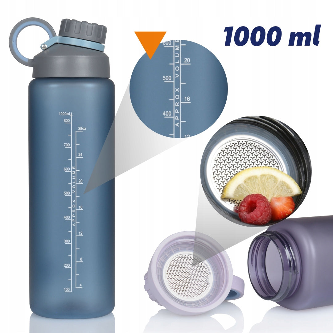 Water bottle large sports water bottle tritan BPA free Majestic Sport 1L Additional features mixing strainer handle mouthpiece BPA-free water consumption indicator