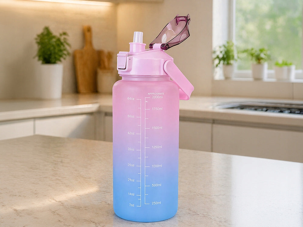 Water bottle motivational bottle 2000 ml with straw measuring cup sport fitness Additional features straw handle mouthpiece