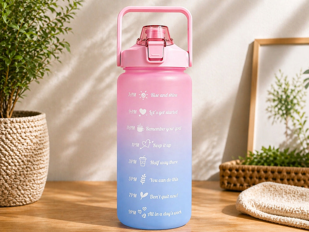 Water bottle motivational bottle 2000 ml with straw measuring cup sport fitness Height 30 cm
