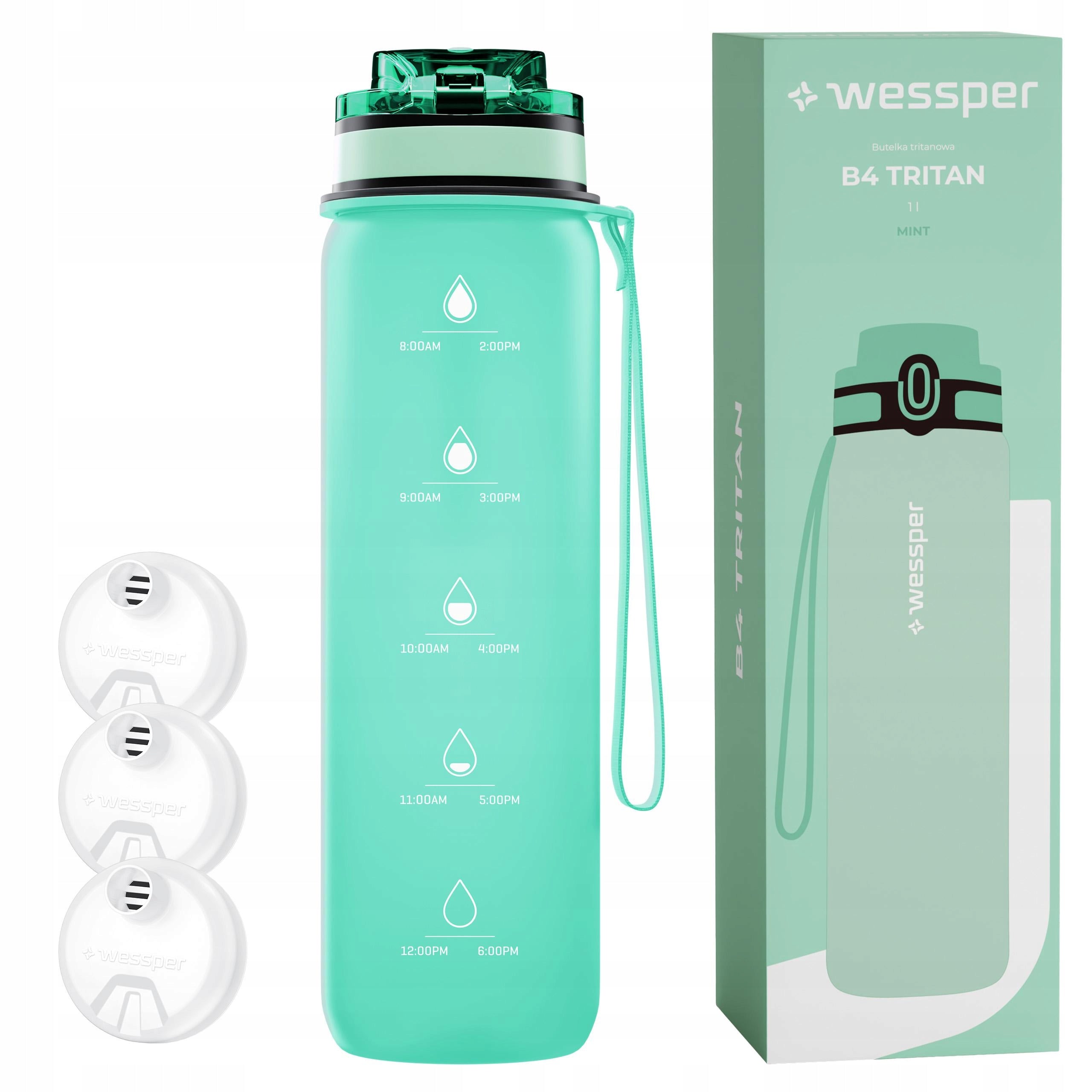 Water bottle with graduation water bottle filter bottle Wessper 1l + 3x filter