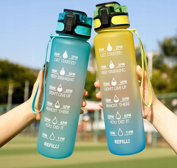 Water bottle with motivational measuring cup 1 liter for gift Sports bottle Manufacturer code butelka sportowa 1L