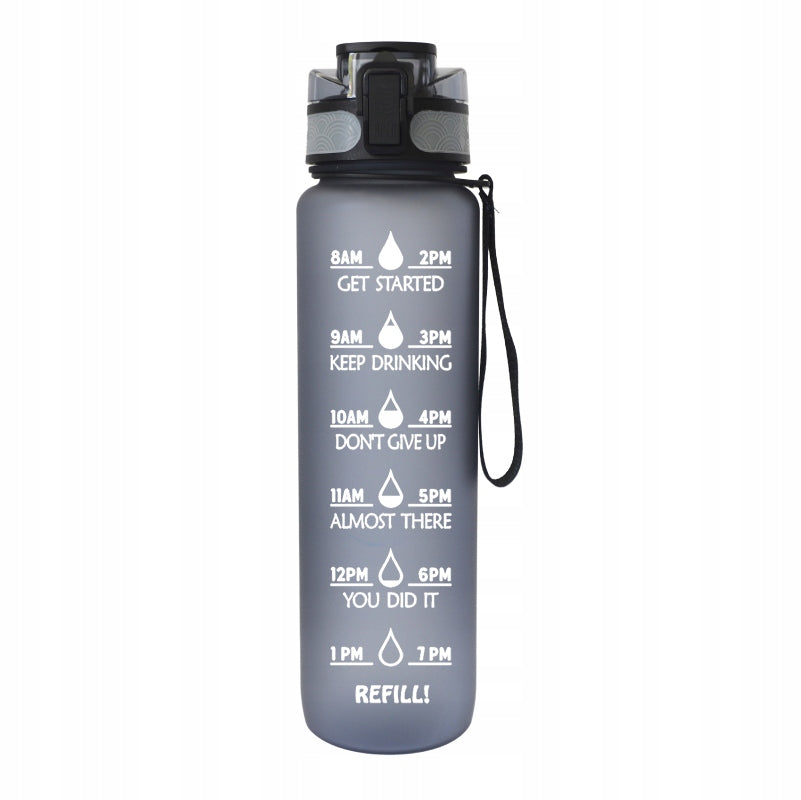 Water bottle with motivational measuring cup 1 liter for gift Sports bottle Volume 1000 ml