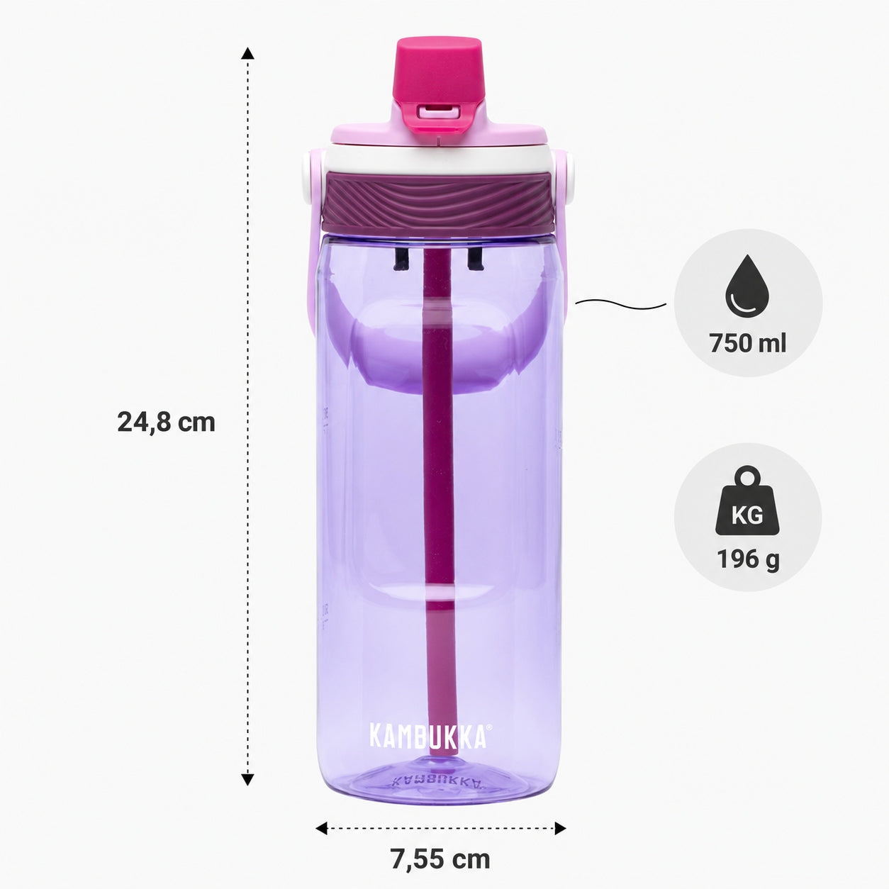 Water bottle with straw sports water bottle Kambukka Dupla 750ml Harvest Wine Packaging status original