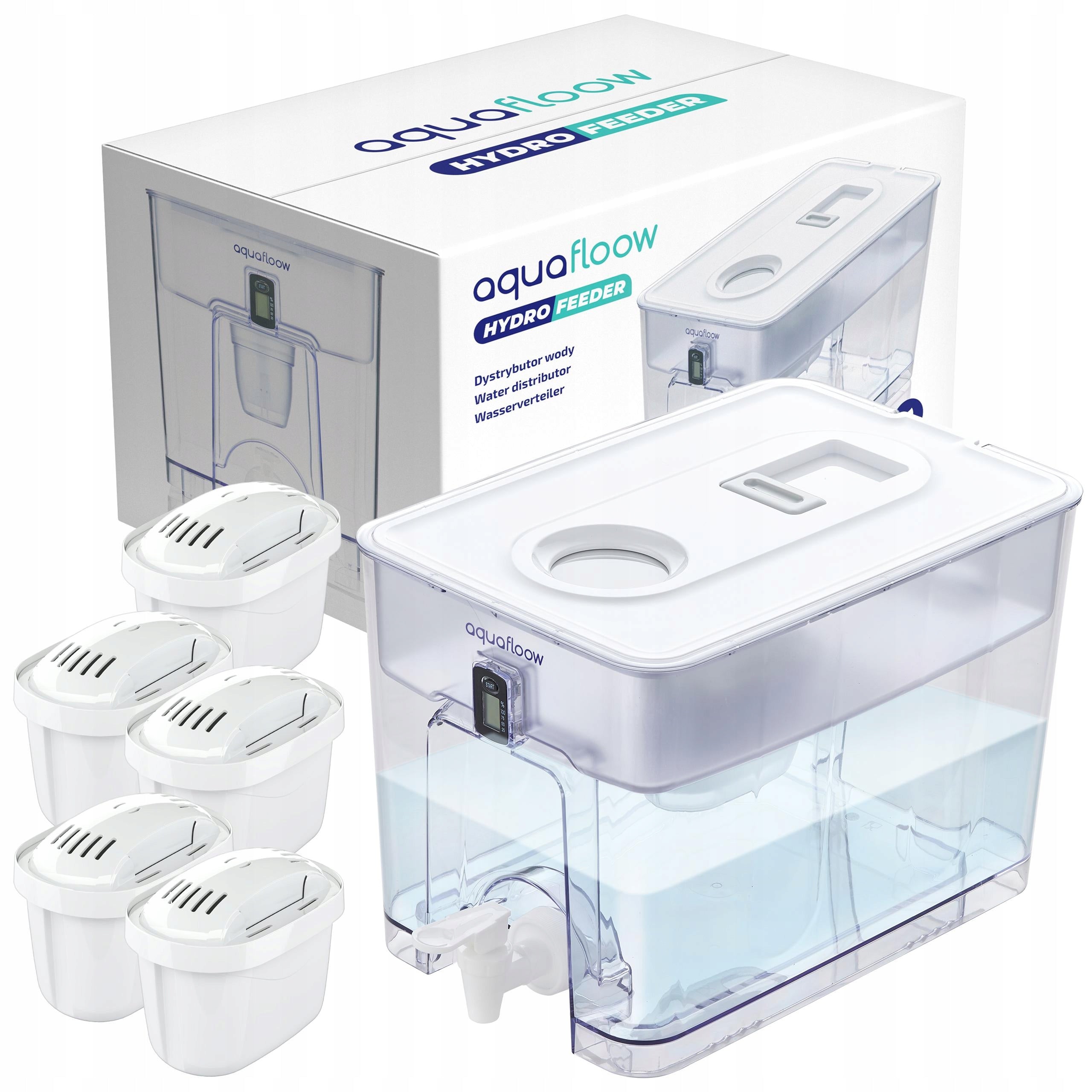 Water dispenser AquaFloow XL 9,5l – large distributor + 5x water filter