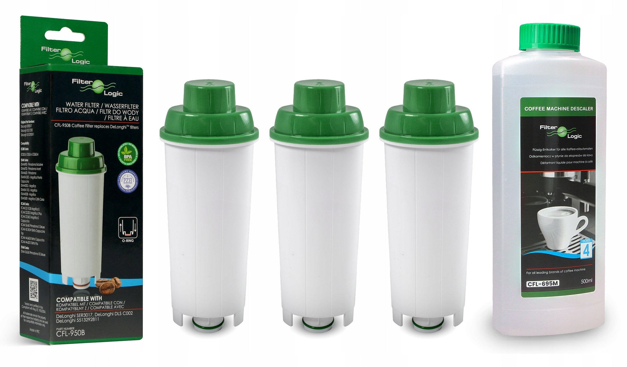 Water filter FilterLogic CFL-950B for DeLonghi machine 3 pcs. + descaler