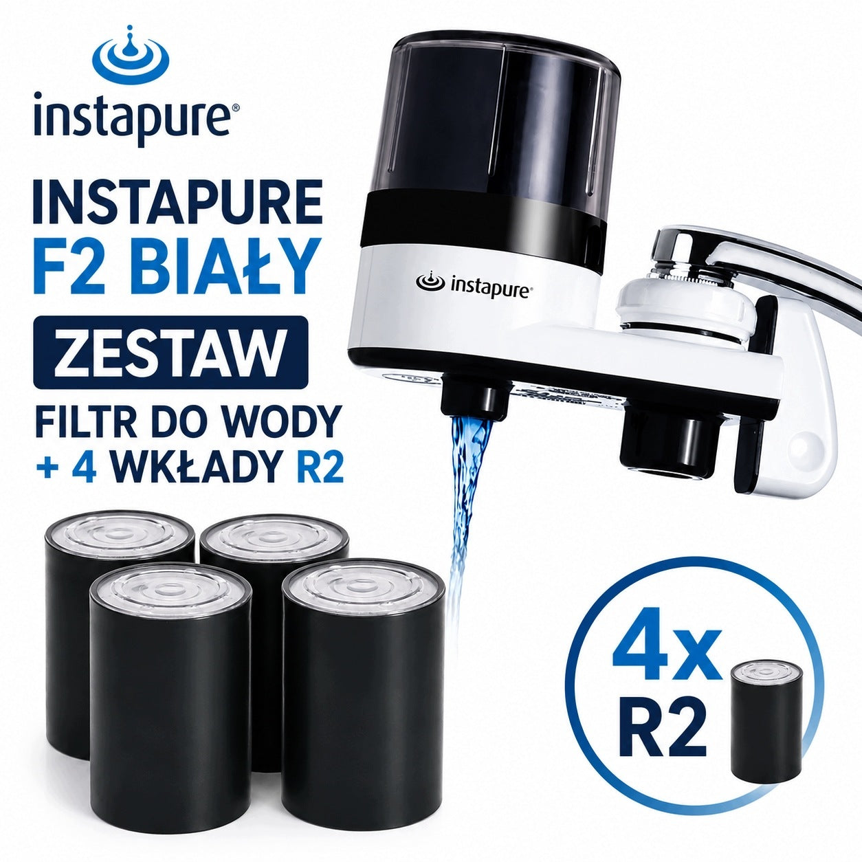 Water filter Instapure F2 white + 4 cartridges R2 – Set