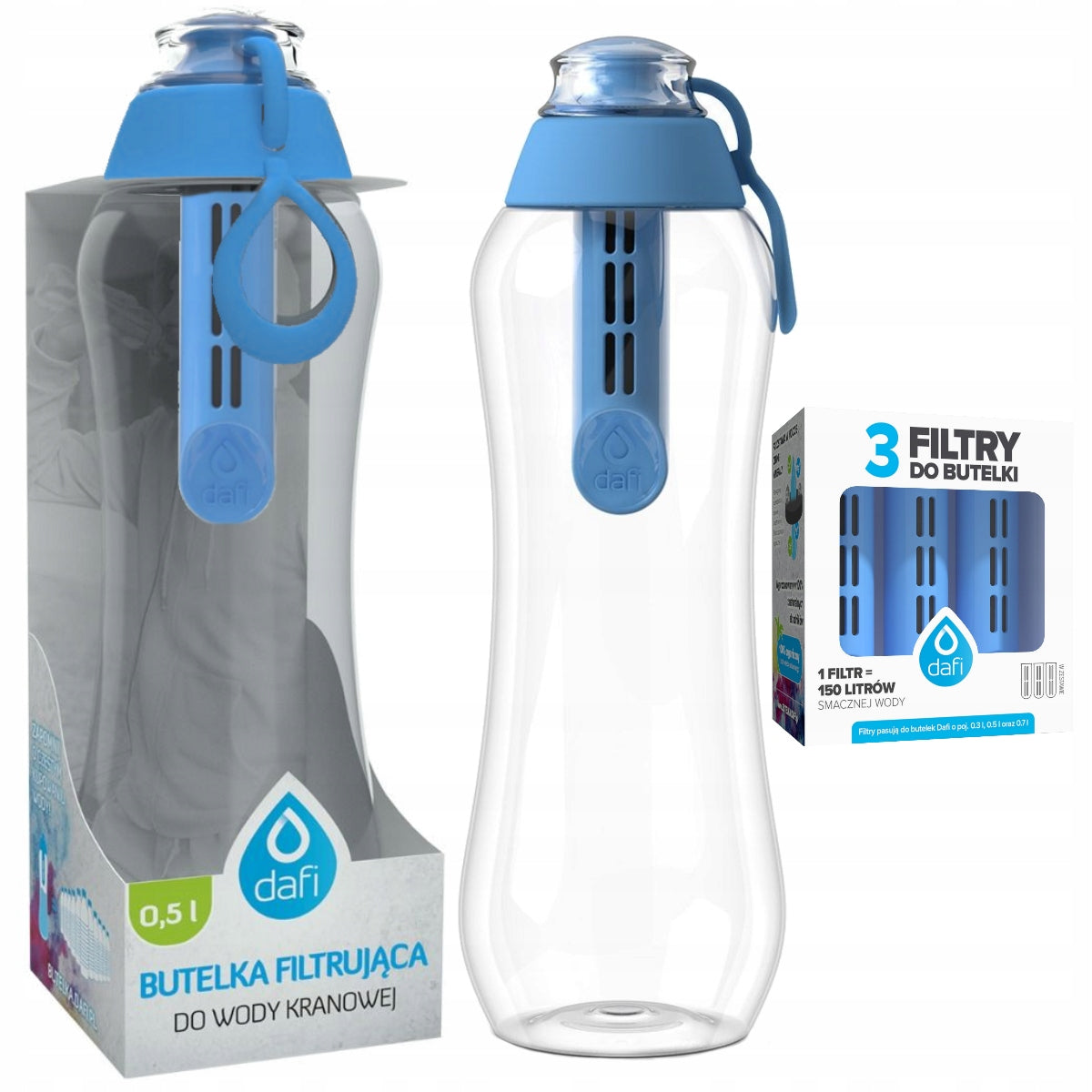 Water filter bottle Dafi Soft blue 0,5l + 4 filters set