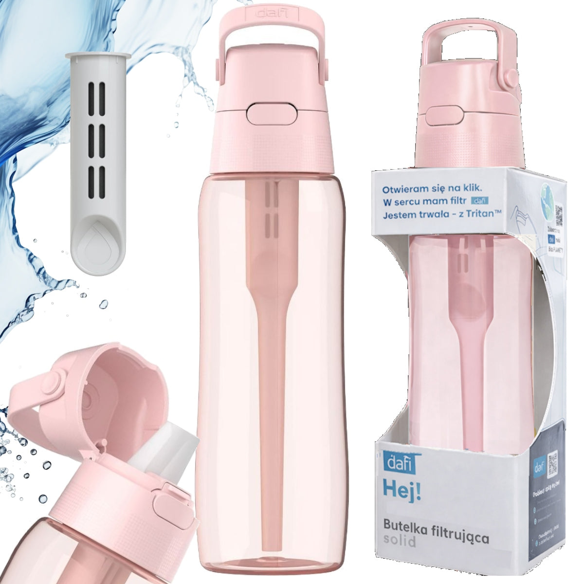 Water filter bottle Doda & Dafi Solid 0,7l pink Baby Pink