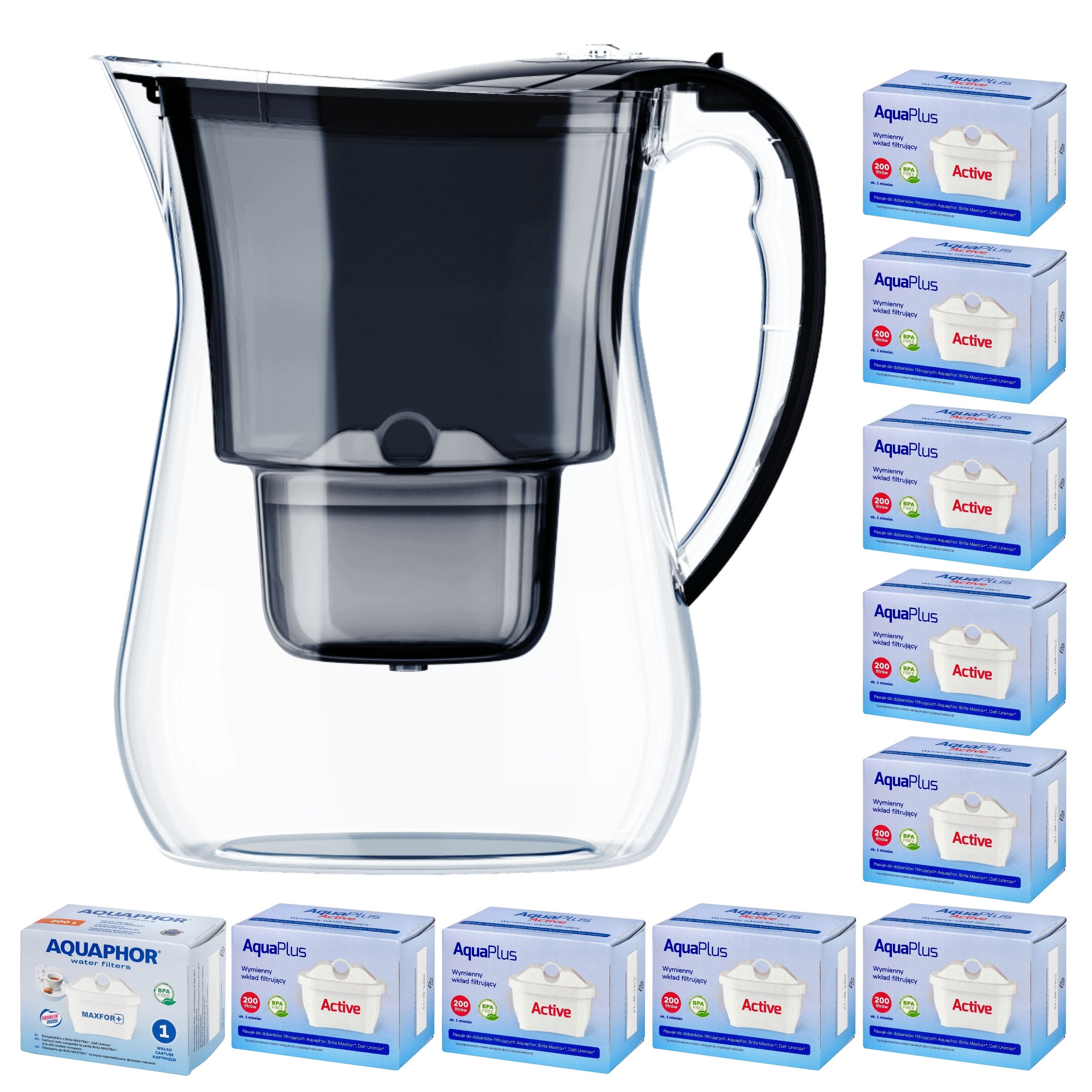 Water filter jug Aquaphor LAGO Black 3,8l + 10 cartridges (1+9)