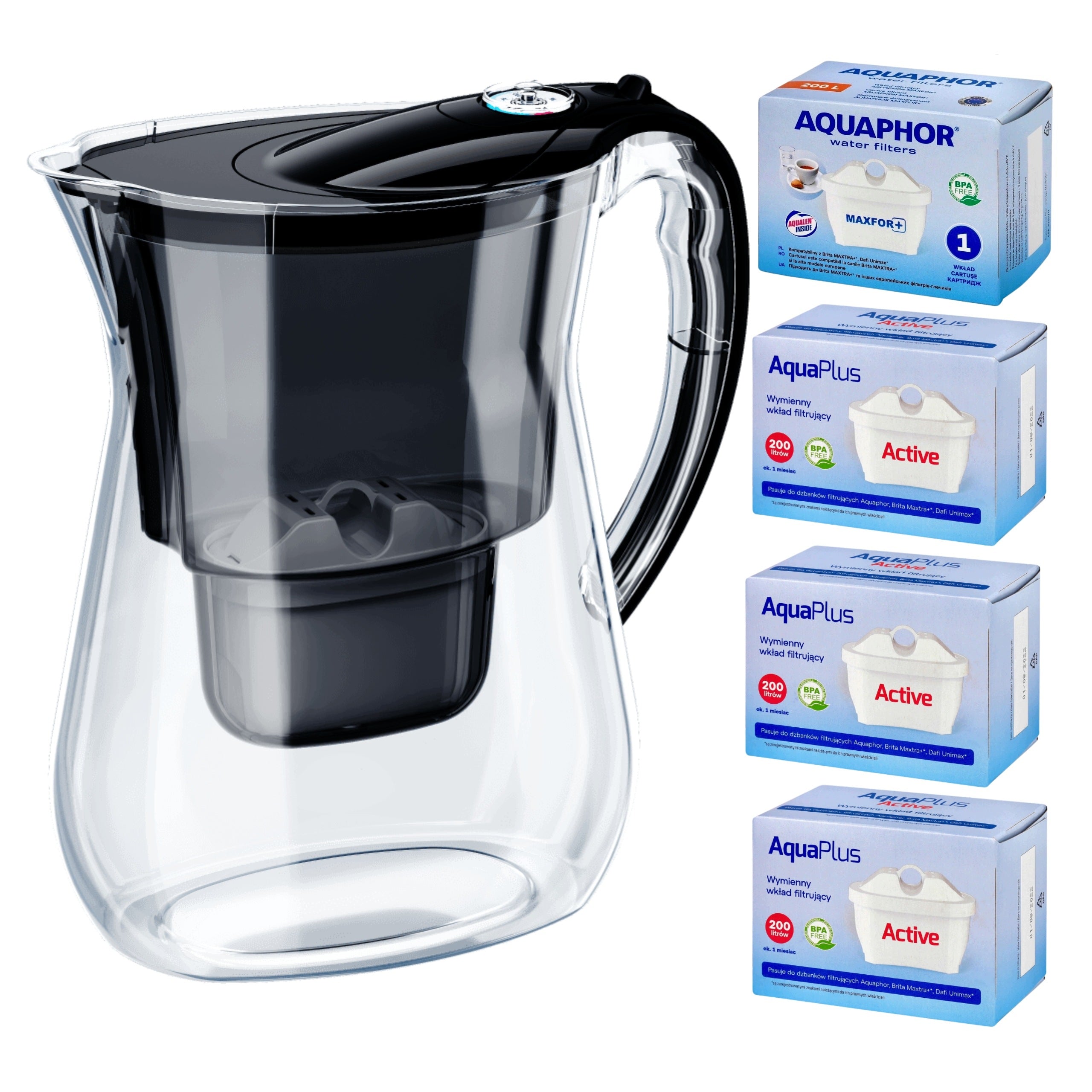 Water filter jug Aquaphor LAGO Black 3,8l + 4 cartridges (1+3)
