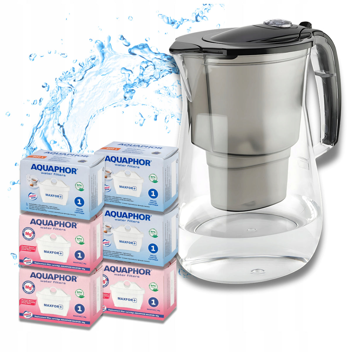 Water filter jug Aquaphor Onyx 4,2L + 6 cartridges (3Mg +3), black
