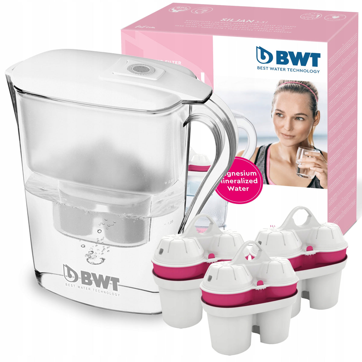 Water filter jug BWT Siljan 3.3 l White - manual + 3x cartridge Mg2+
