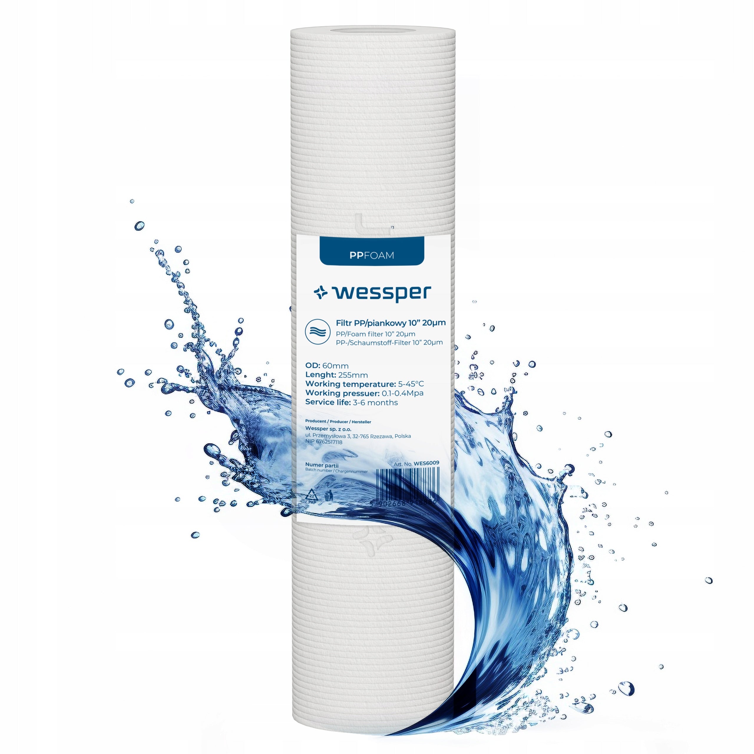 Water filter pre-filter 10" filtration 20 micron PP20 1 pcs
