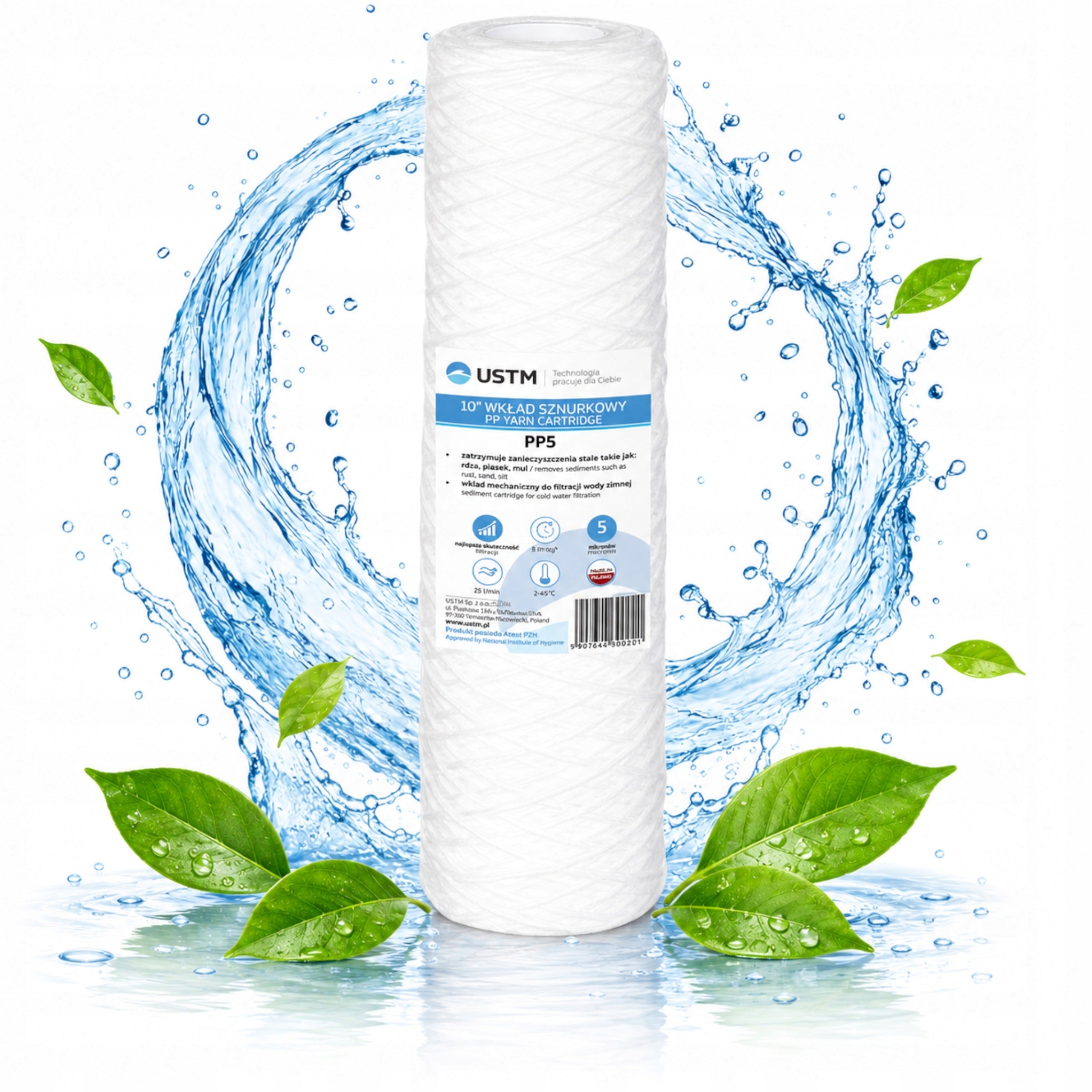 Water filter string cartridge 10" filtration 5 micron PP5M Ustm