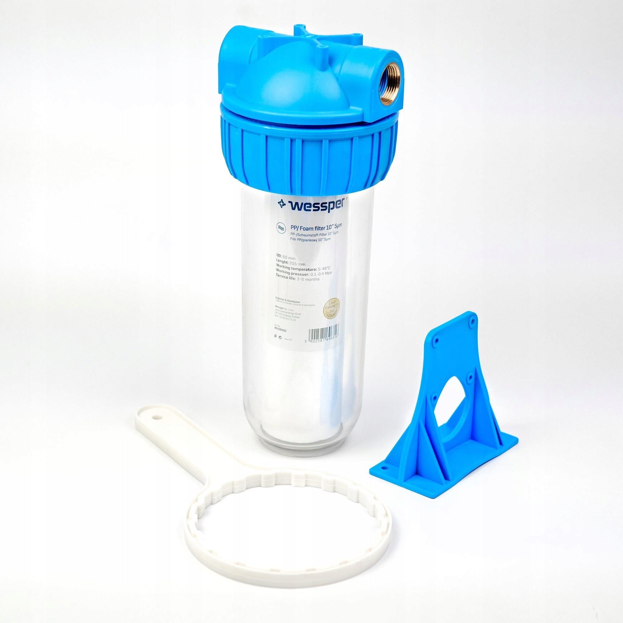 Water pre-filter for water treatment body 1 inch + 4x filter cartridge 10" Brand Wessper