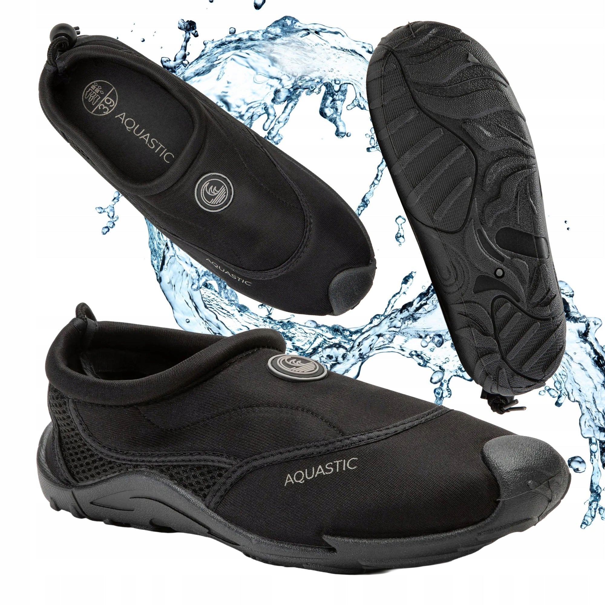 Water shoes AQUASTIC Kea black SLIP ON FOR BEACH FOR SWIMMING ON ECHINACEA 44