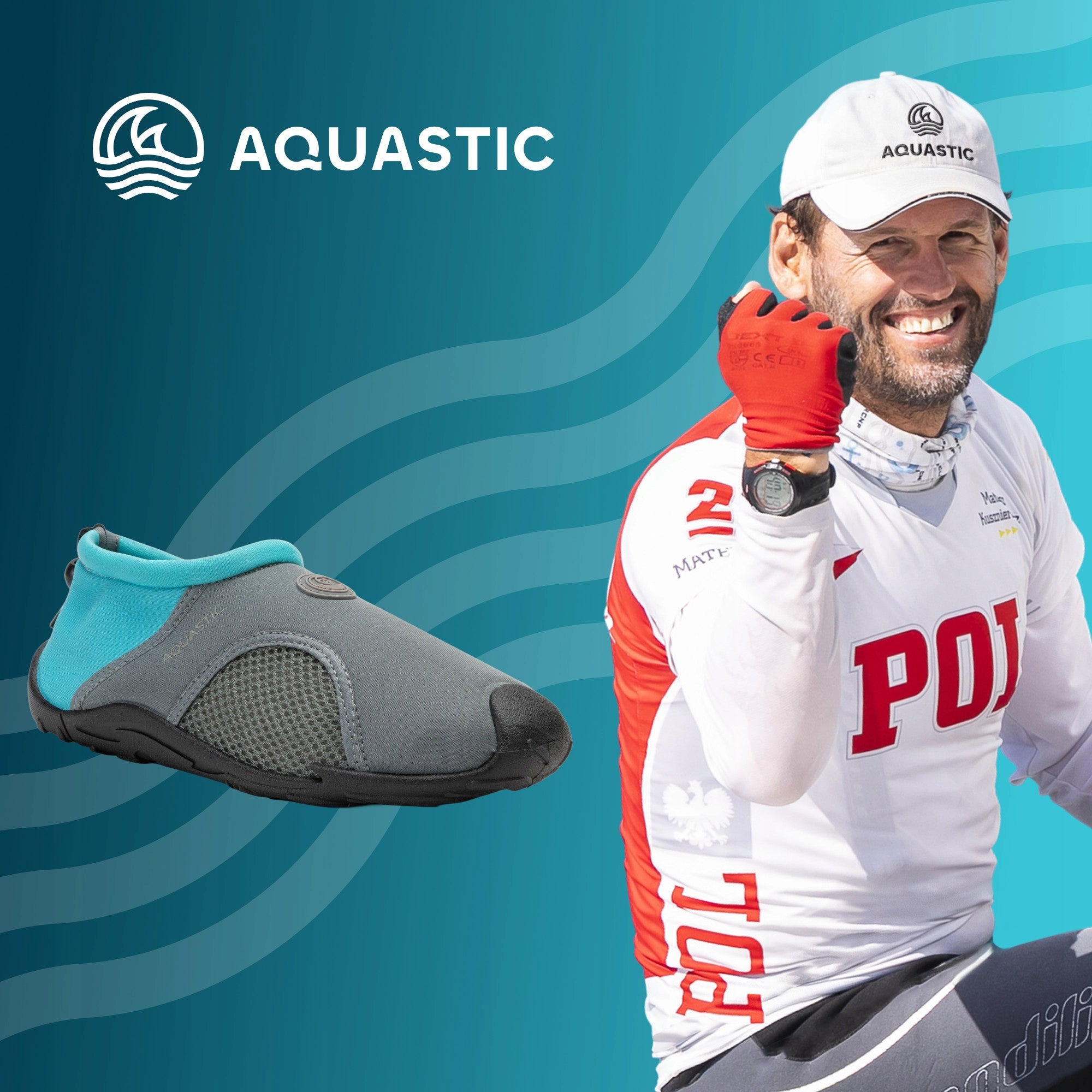 Water shoes AQUASTIC Kea grey 46 Neoprene Non-slip sole Brand Aquastic