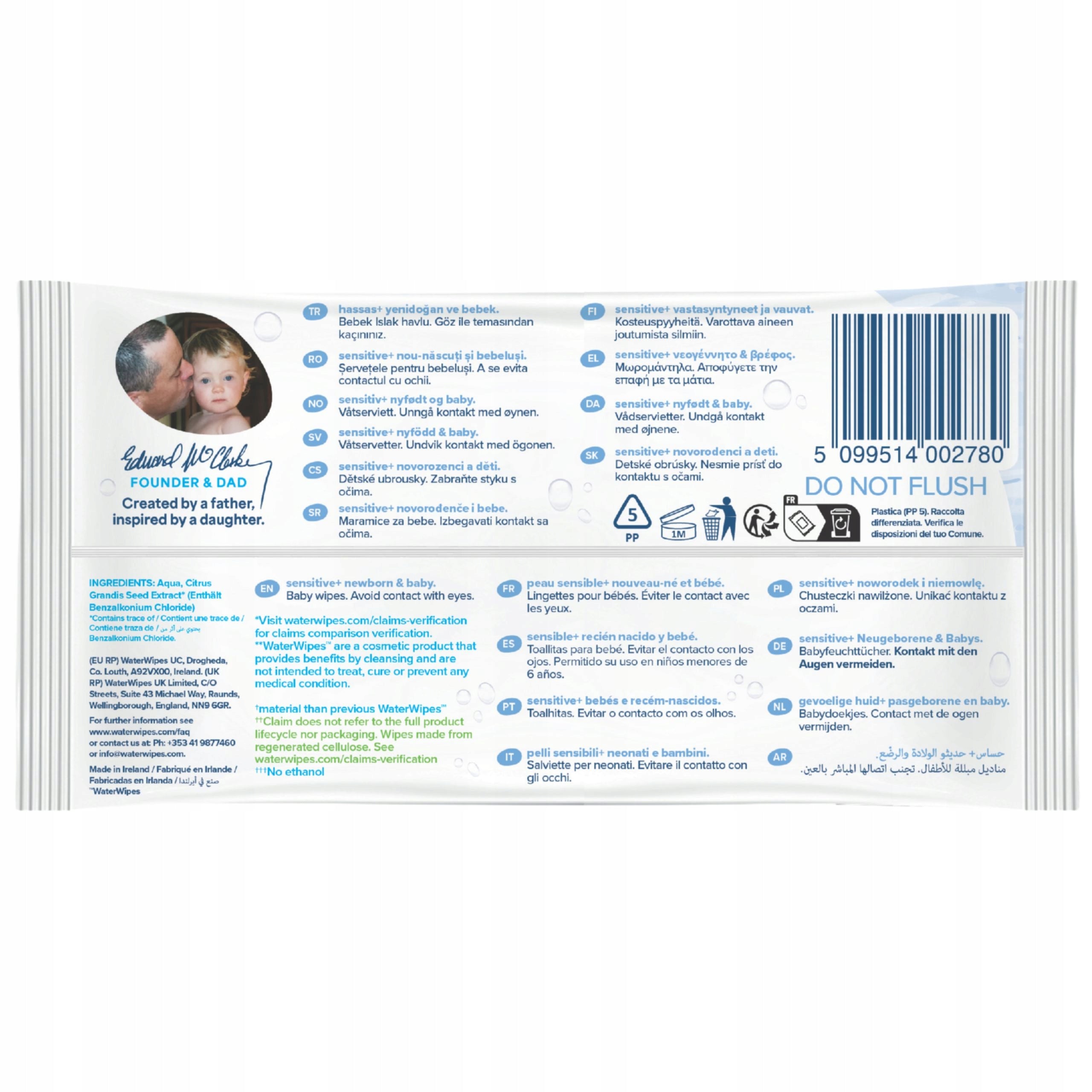WaterWipes Wipes BIO Moisturized Clean Composition 2x40pcs (80pcs) 99,9% Water Manufacturer code 5099514002780