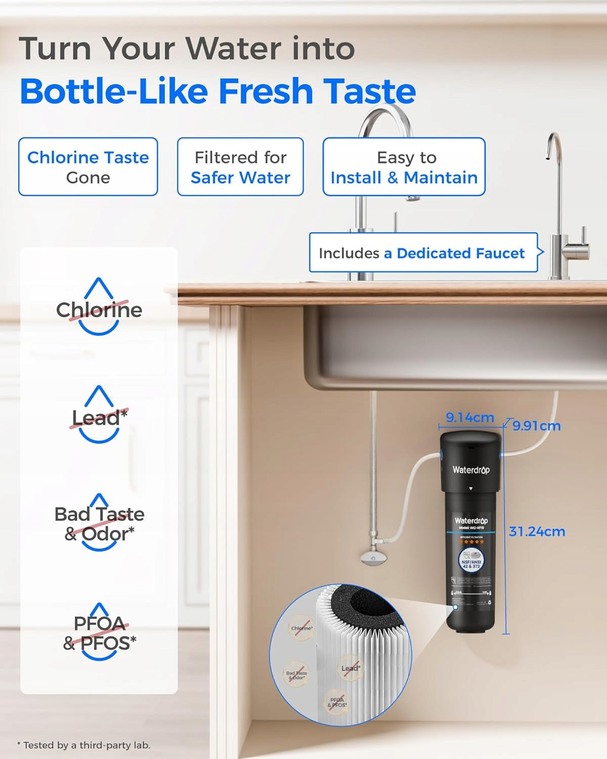 Waterdrop 10UB undercounter water filtration system with dedicated tap Brand Waterdrop