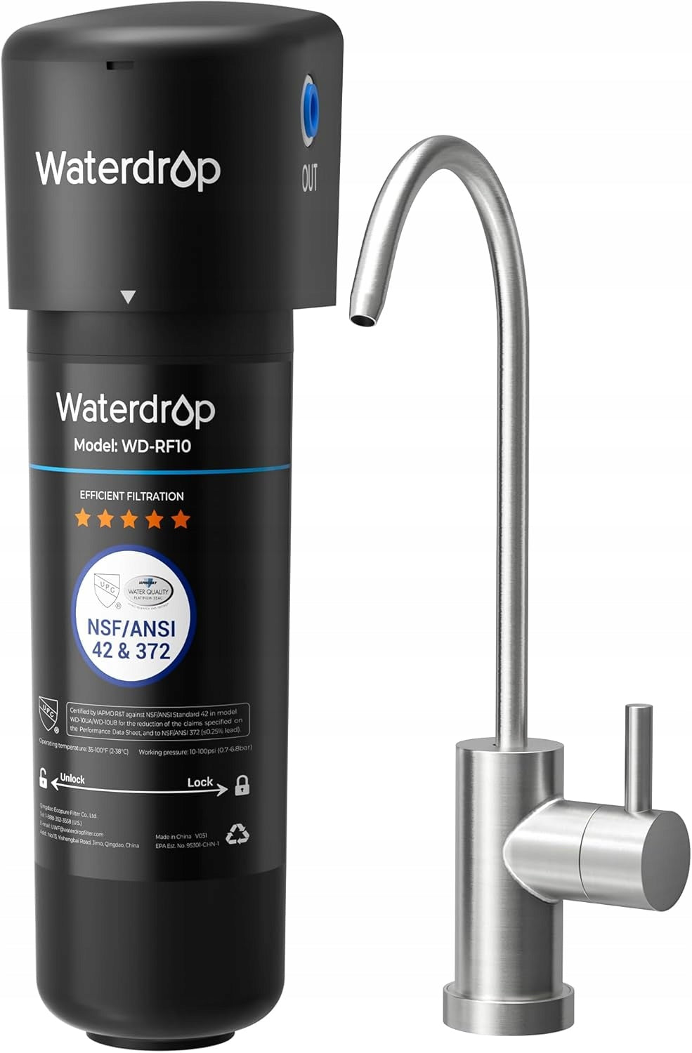 Waterdrop 10UB undercounter water filtration system with dedicated tap