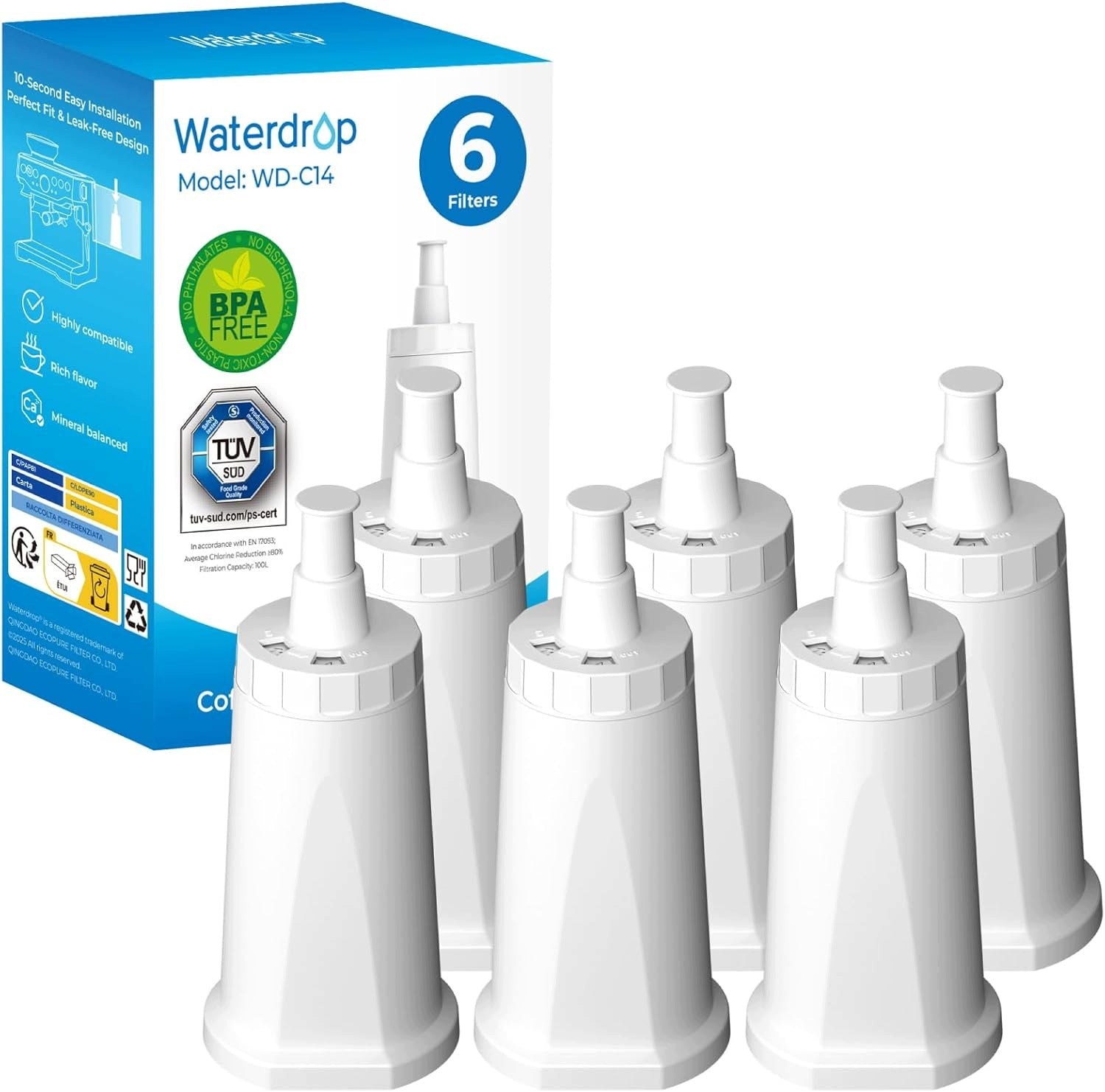 Waterdrop Filter, Replacement for Sage Barista Express Pro Water Filter (6)
