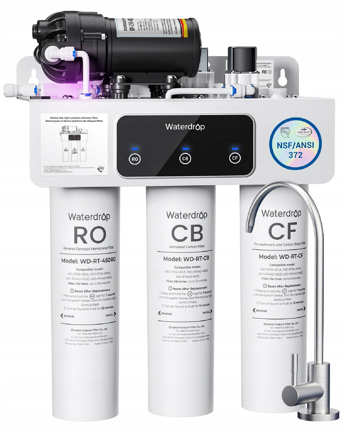 Waterdrop T3-C Reverse Osmosis System, 450 GPD Tankless Water Filter System