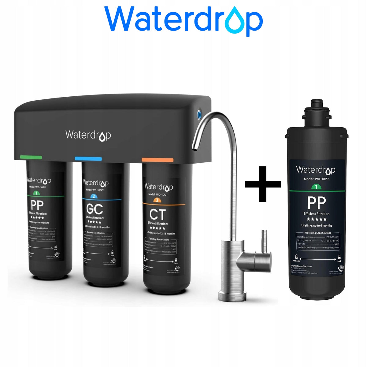 Waterdrop TSB Under-Sink Water Filter System with Dedicated Tap 10PP Filter
