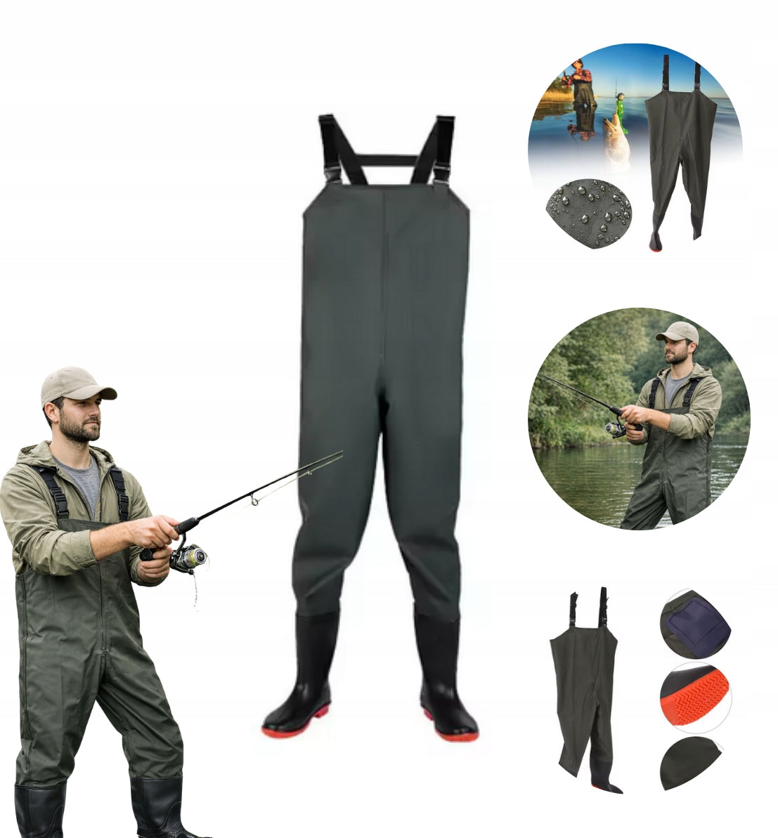 Waterers Fishing Pants with Suspenders Waterproof Durable Universal