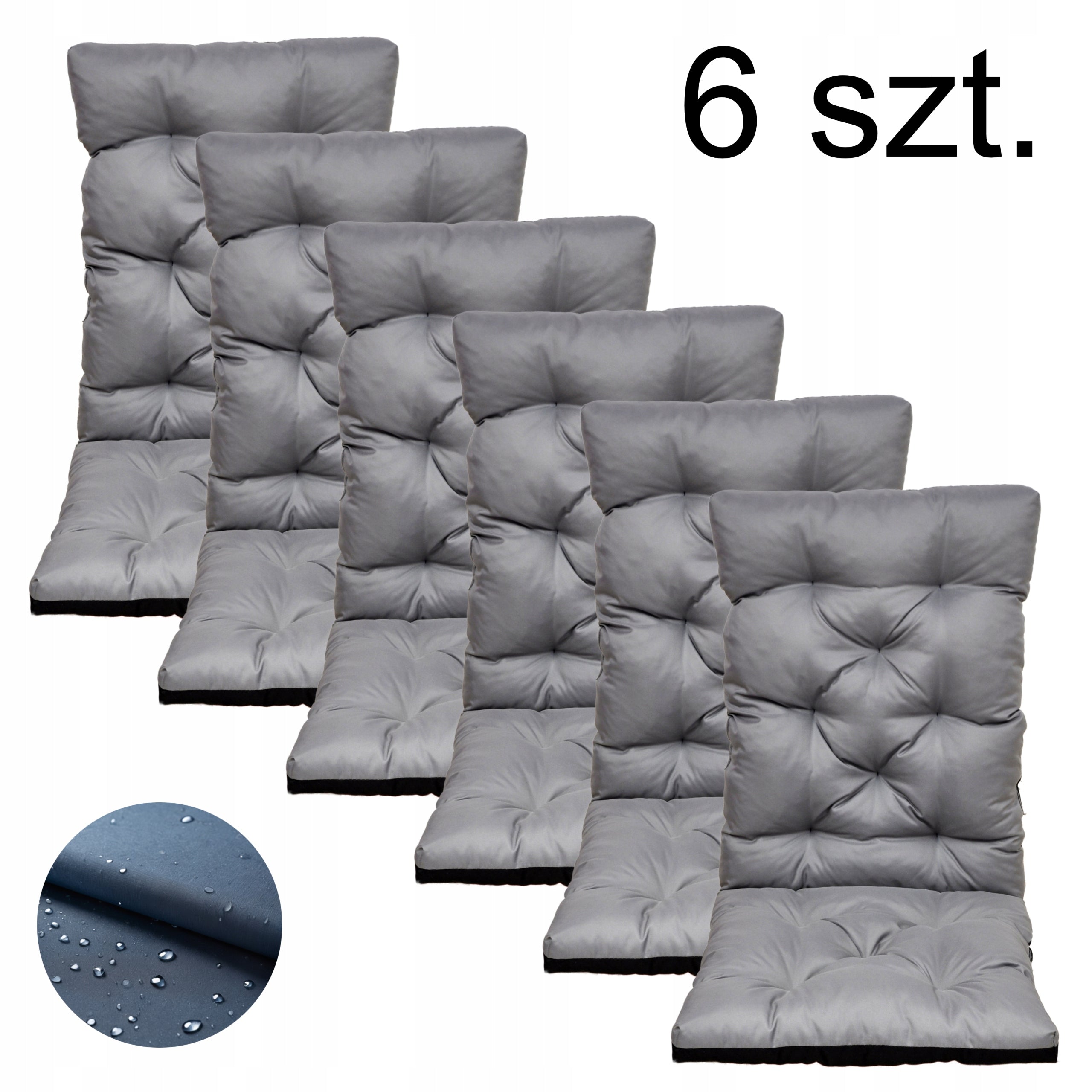 Waterproof Cushions with Backrest for Garden Chair Grey 50x120 6 pieces Packaging status original
