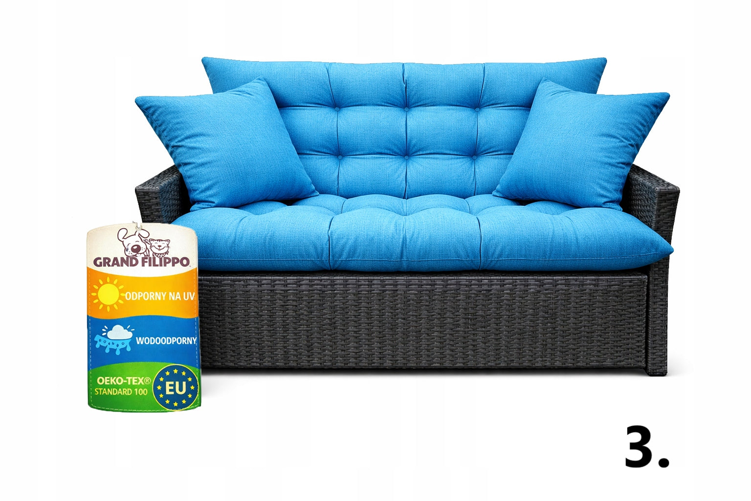 Waterproof Garden Cushion 160x50x60 for Swing, Bench, Rattan Grey Pillow length 160 cm