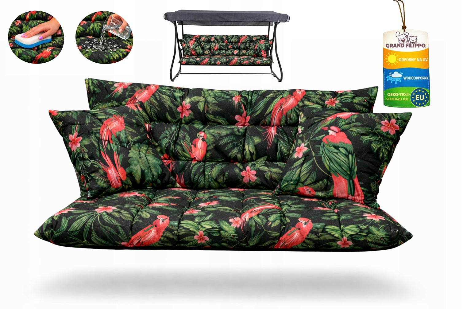 Waterproof Garden Cushion 160x50x60 for Swing, Bench, Rattan Parrot