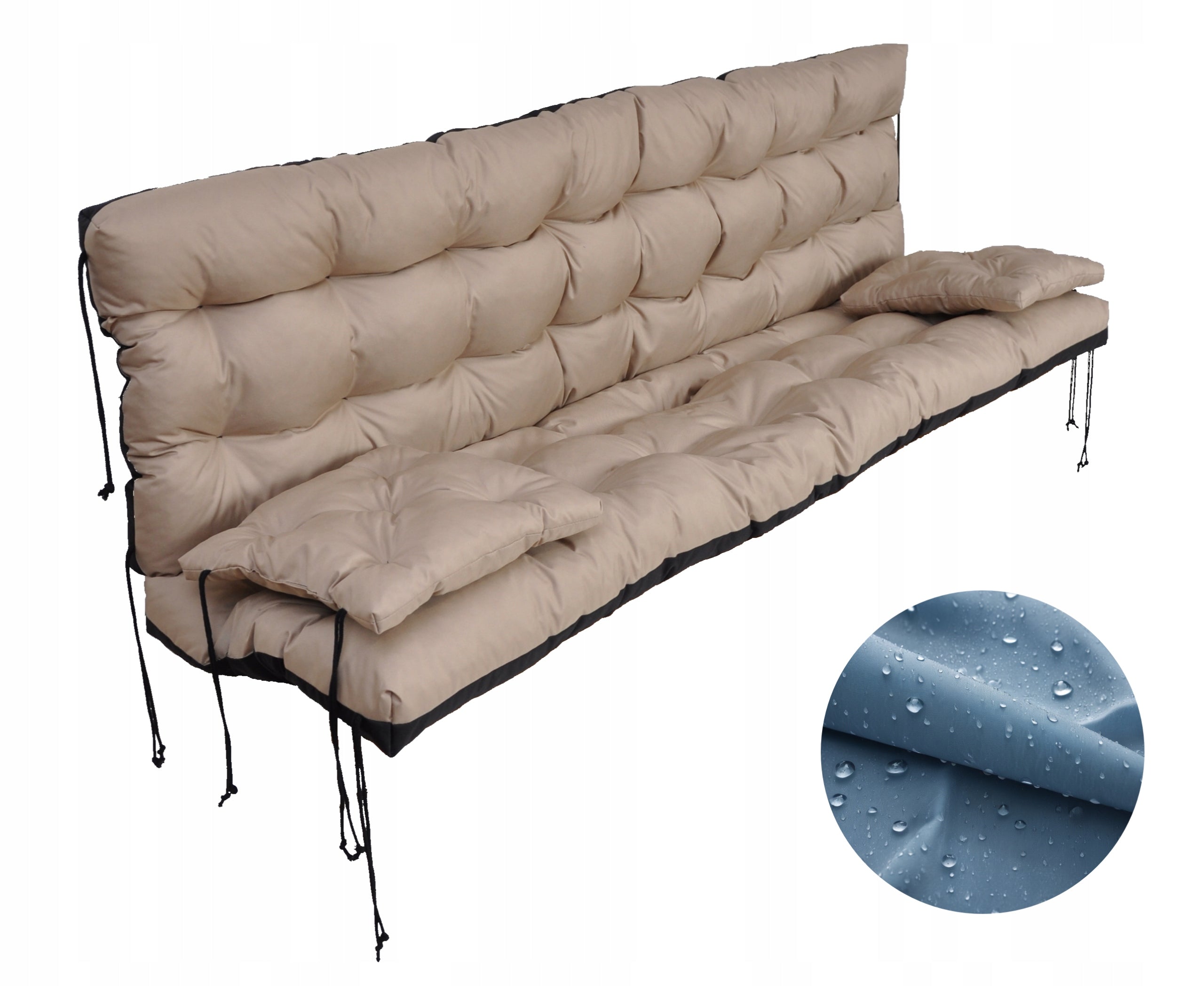 Waterproof Swing Cushion for Garden Bench 160 cm + Cushions 40x40