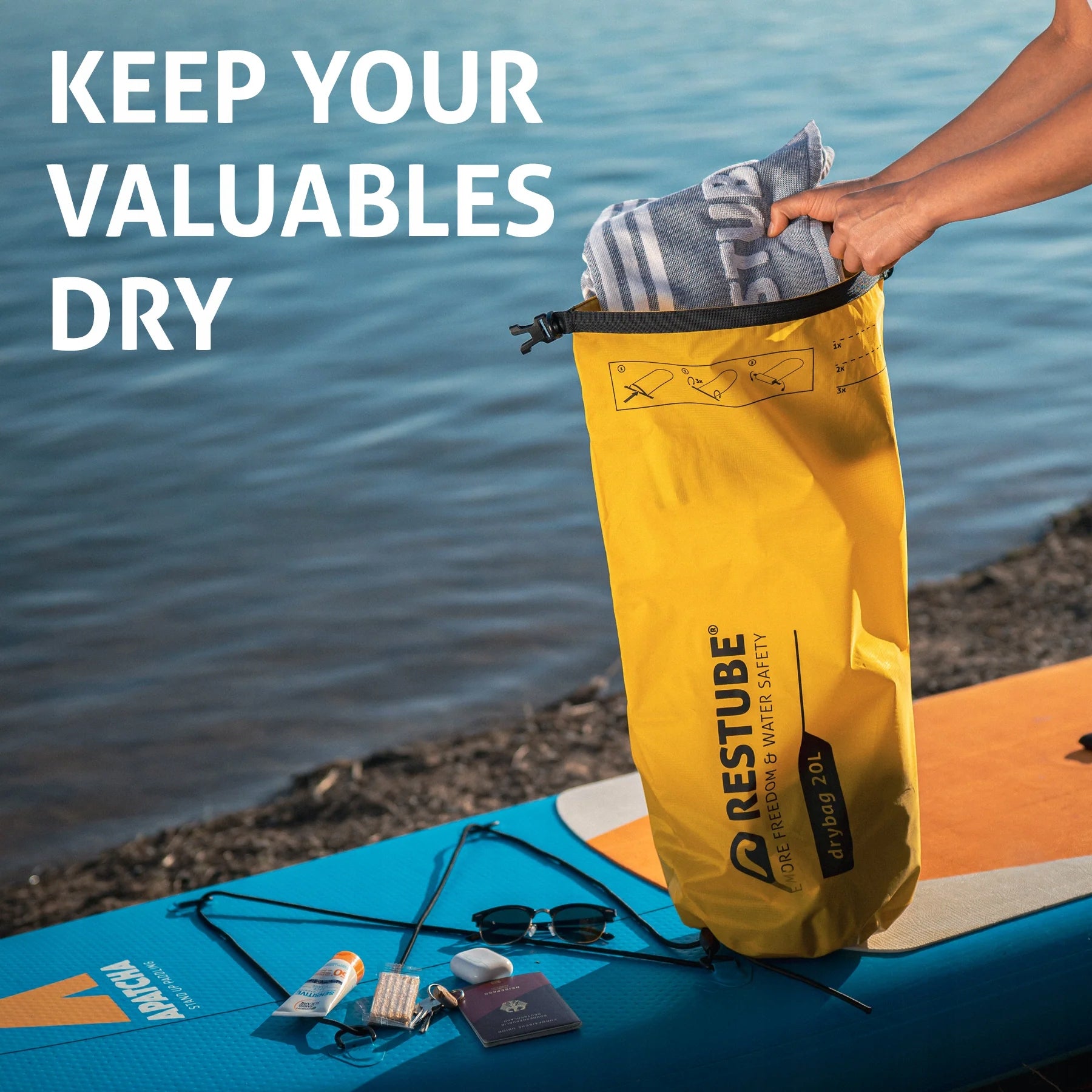 Waterproof bag RESTUBE Drybag 20 l with shoulder strap, yellow Model DRY BAG 20