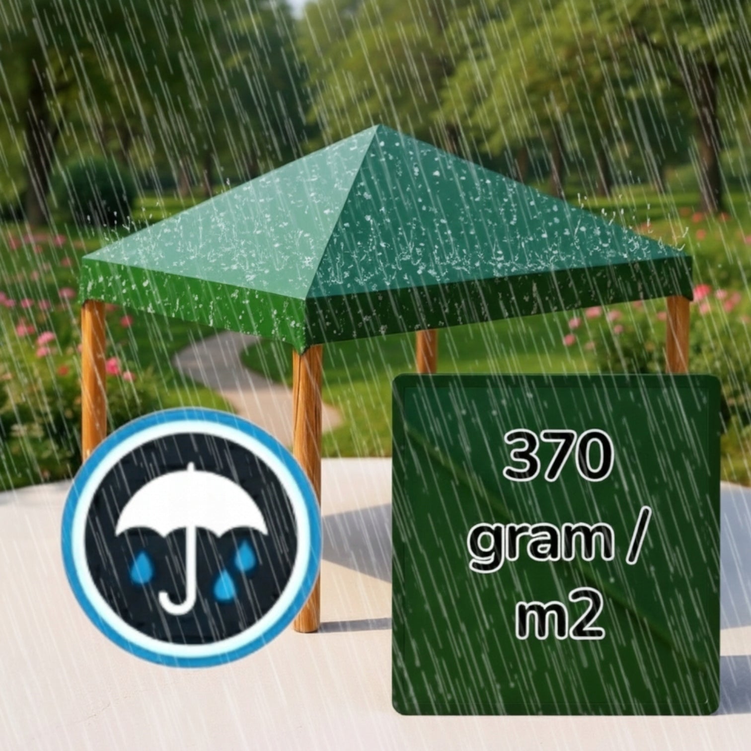 Waterproof roofing for the Pavilion green 300 cm x 300 cm Length 2.98 m
