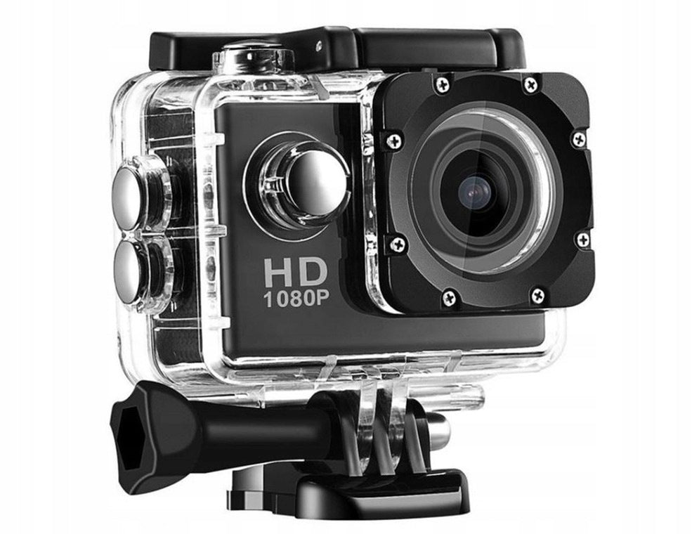 Waterproof sports camera up to 30m 1080p with handle set