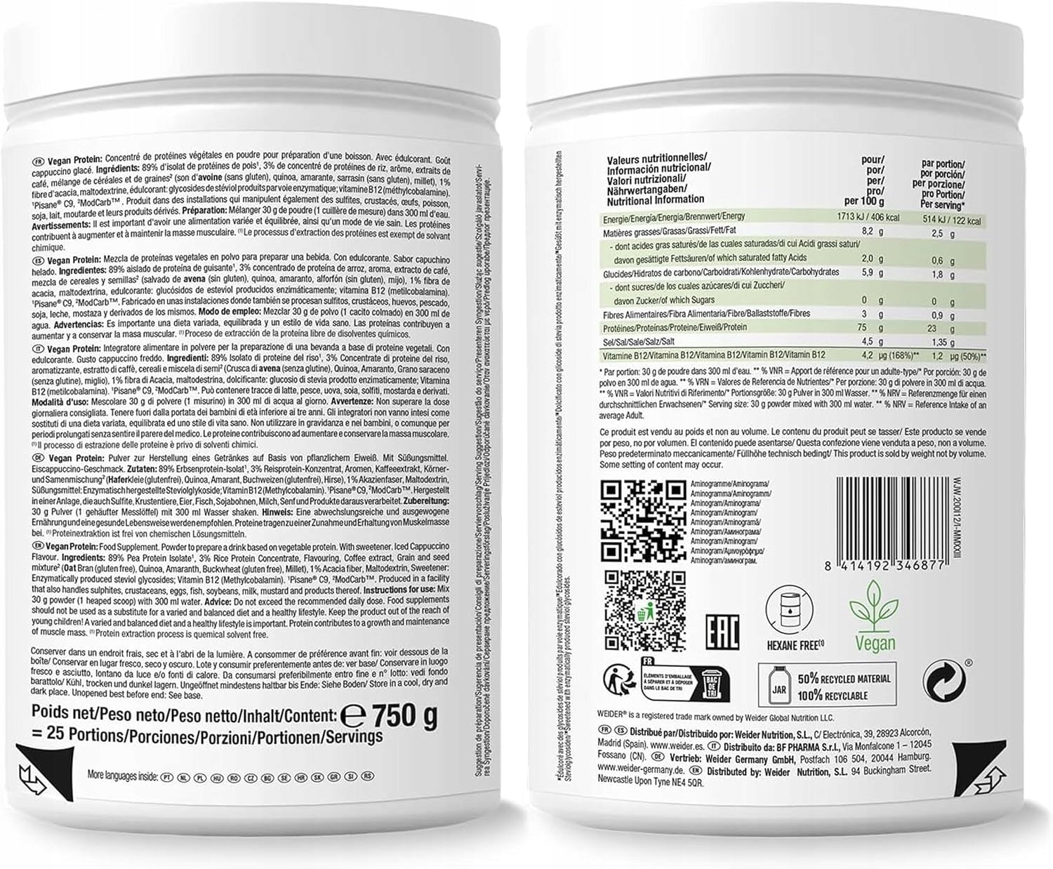 Weider VEGAN PROTEIN 750g flavor Cookie VEGAN PROTEIN Vegetable Packaging status original