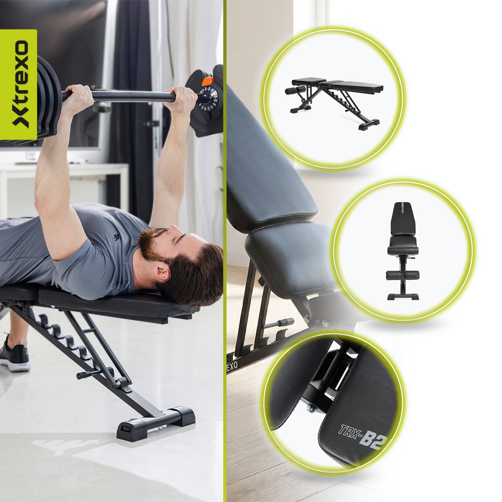 Weight bench XTREXO B200 / adjustable / foldable / multifunctional 150kg Model Ławka treningowa