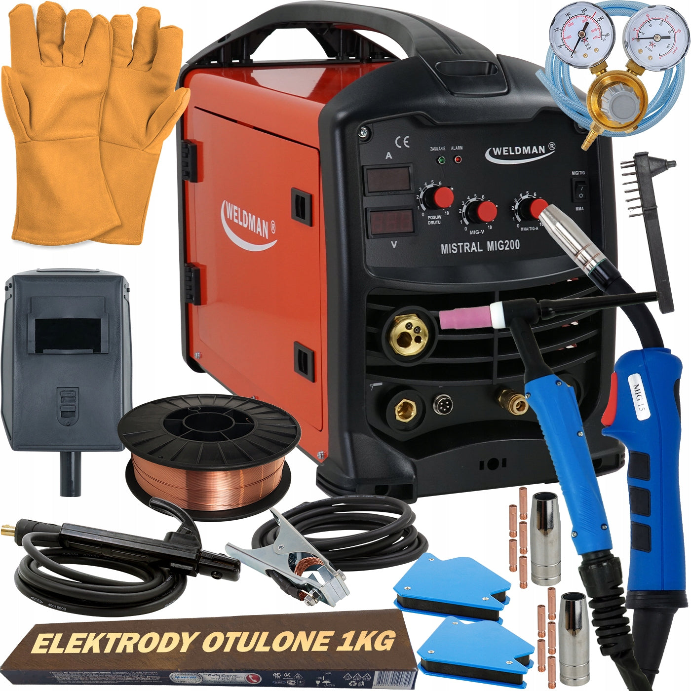 Welder migomat 3in1 MIG 200A TIG MMA FLUX set