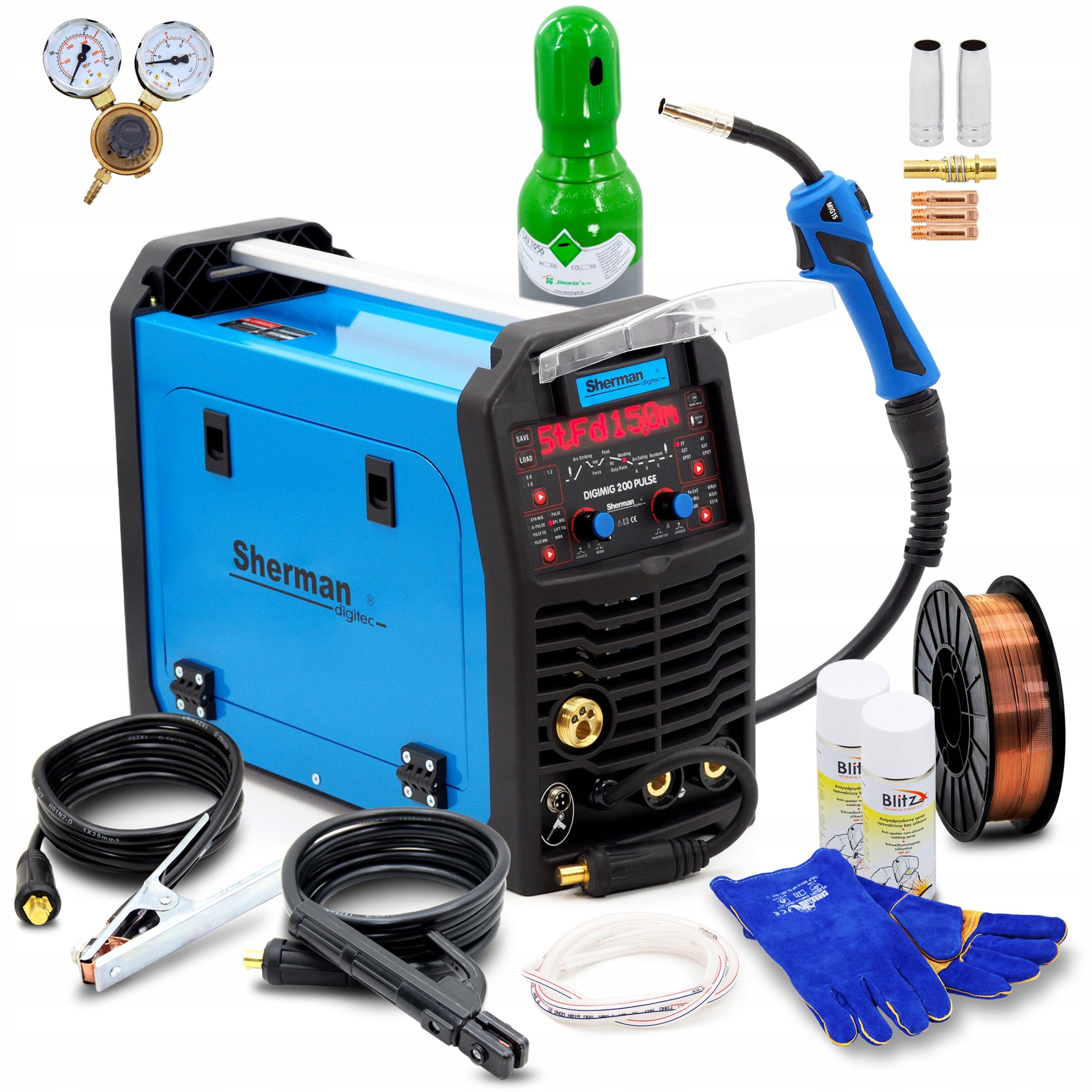 Welding kit SHERMAN DIGIMIG 200 PULSE MMA 230V CYLINDER REDUCER