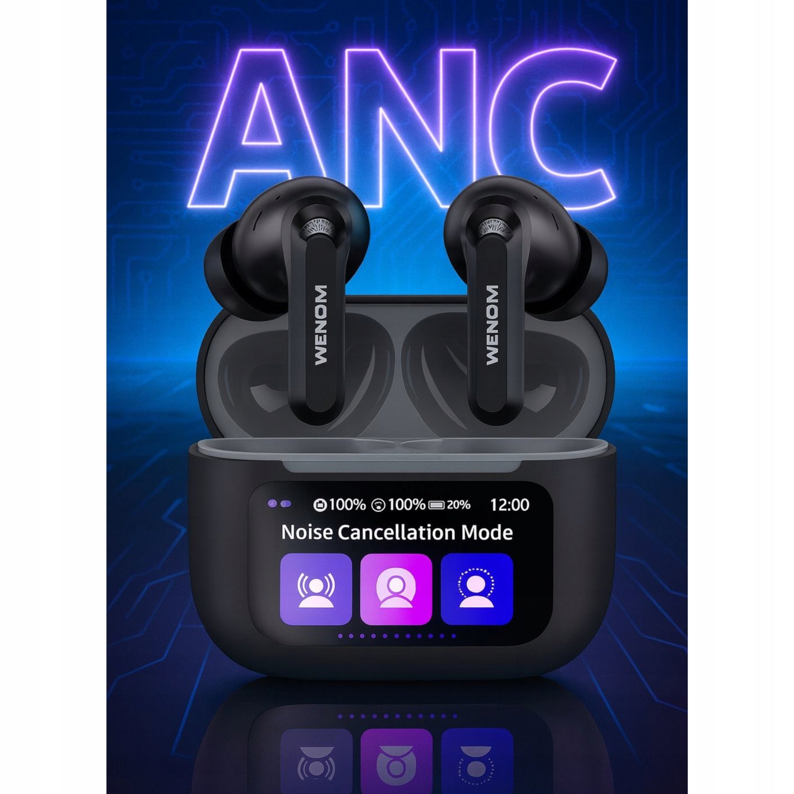 Wenom Aura BLUETOOTH 5.4 ANC Wireless In-Ear Headphones Talk Day Manufacturer code Wenom touch pro