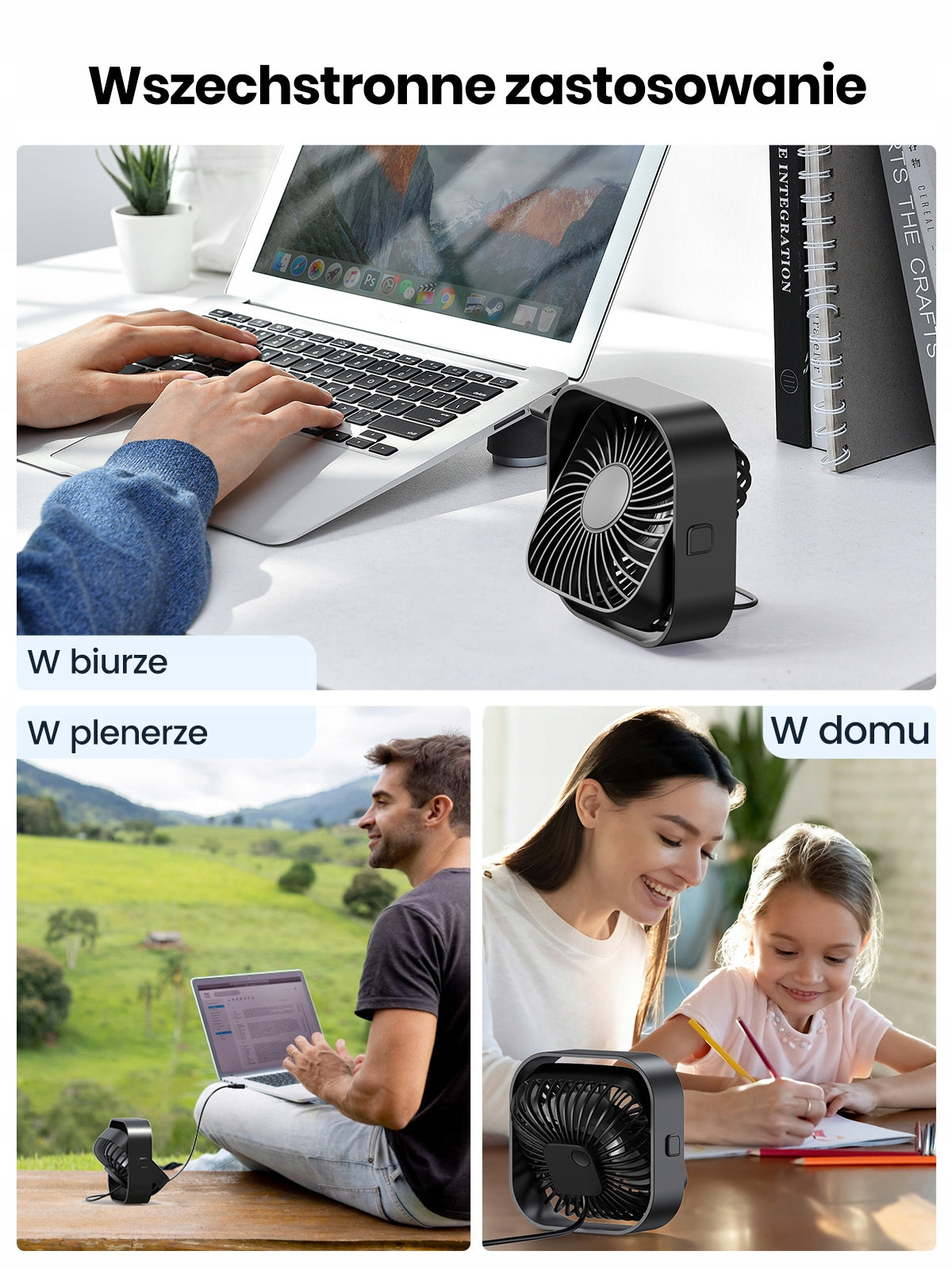 Wentylator Biurkowy USB TOPK Cichy Przenośny 3 Prędkości do Biura Podróży Dominant color black