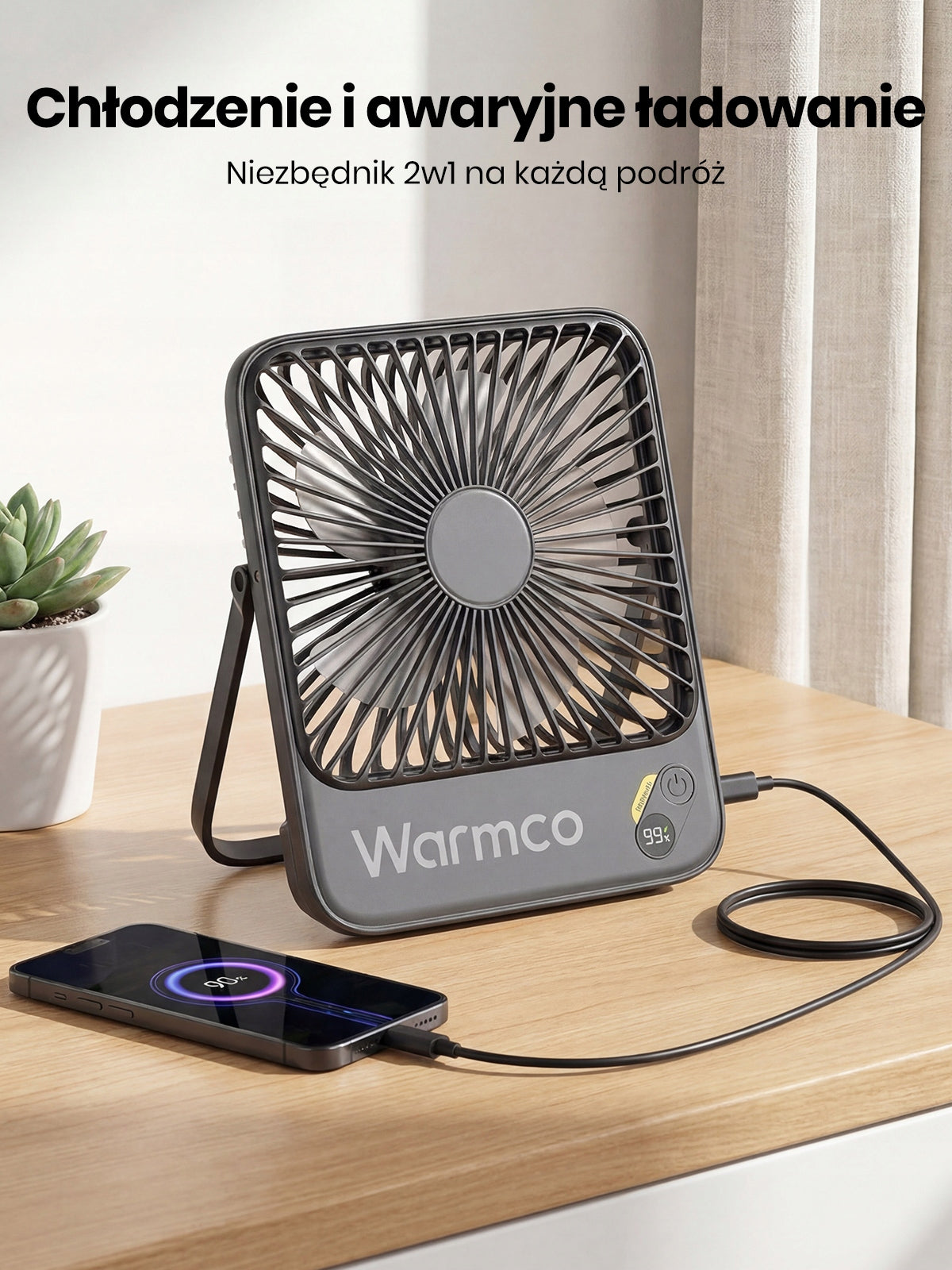 Wentylator Biurkowy Warmco Przenośny Składany Wiatrak USB Cichy 10000mAh Manufacturer code D3