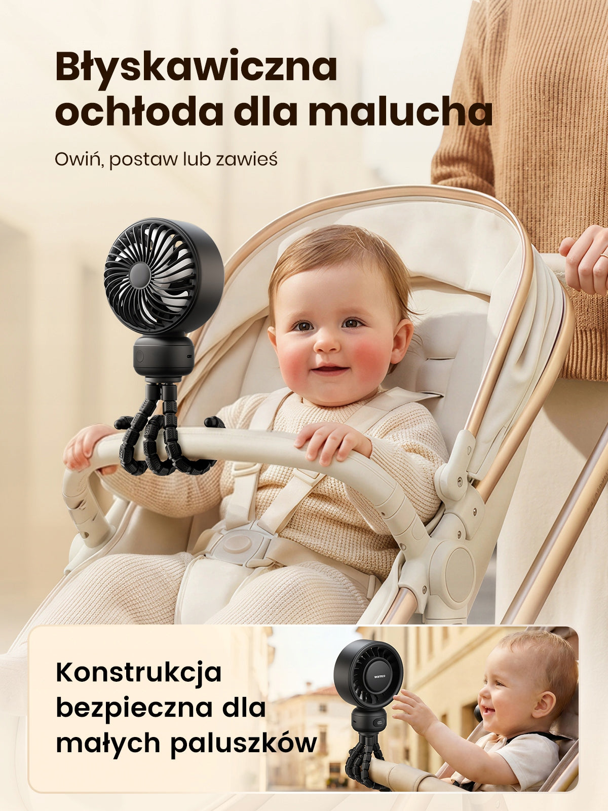 Wentylator do Wózka Warmco Ośmiornica Wiatrak Elastyczny Cichy USB 4000mAh Model DB1